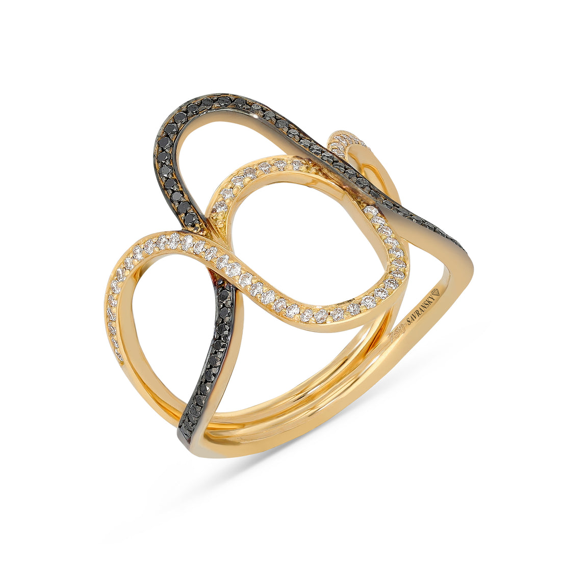 White and Black Diamond Yellow Gold Design Ring