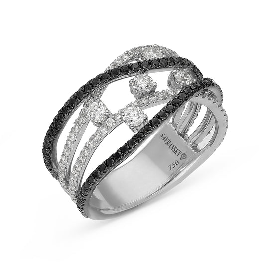 Multi Layer White and Black Diamond Ring