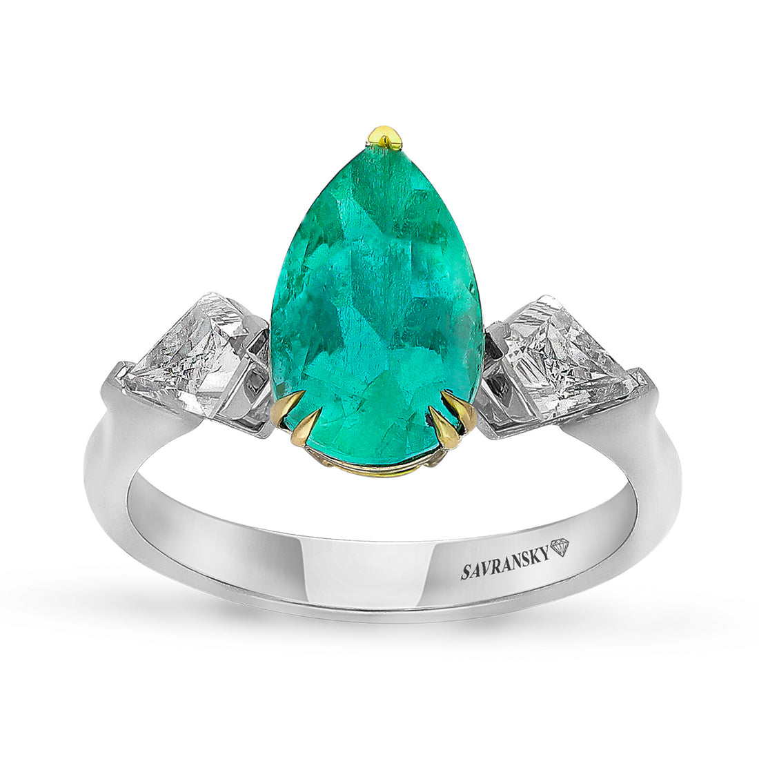 Pear Shape Columbia Emerald Birthstone Ring - 3.2 Carat