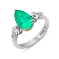 Pear Shape Columbia Emerald Birthstone Ring - 3.2 Carat