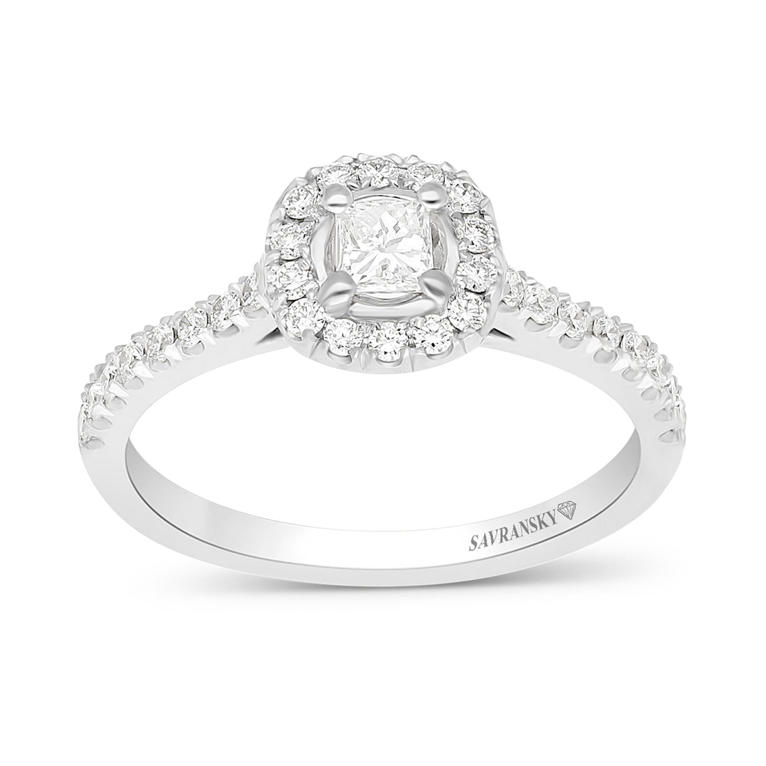 Princess Cut Diamond Halo Cathedral Set Engagement Ring