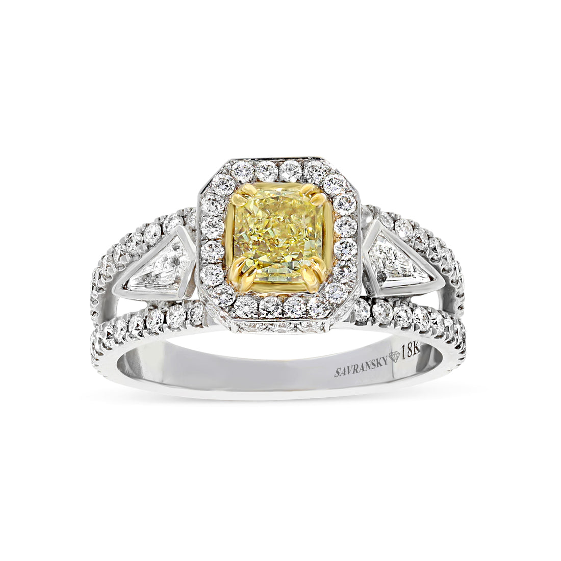 Fancy Intense Canary Yellow Rectangular Cut Vintage Style Engagement Ring