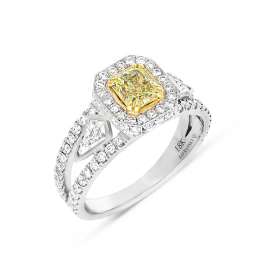 Fancy Intense Canary Yellow Rectangular Cut Vintage Style Engagement Ring