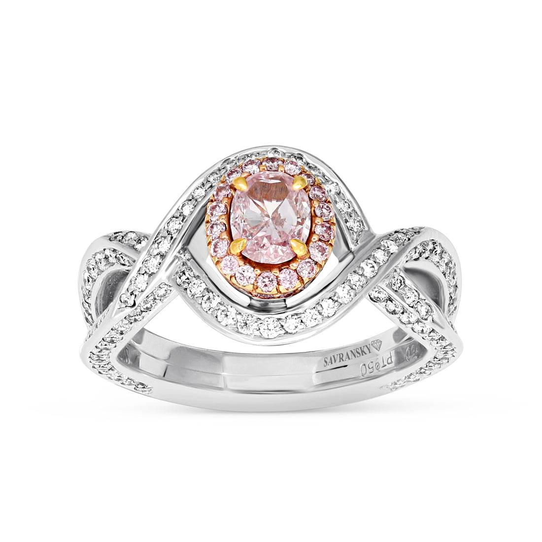 Oval Cut Fancy Purplish Pink Diamond Twisted Shank Ring