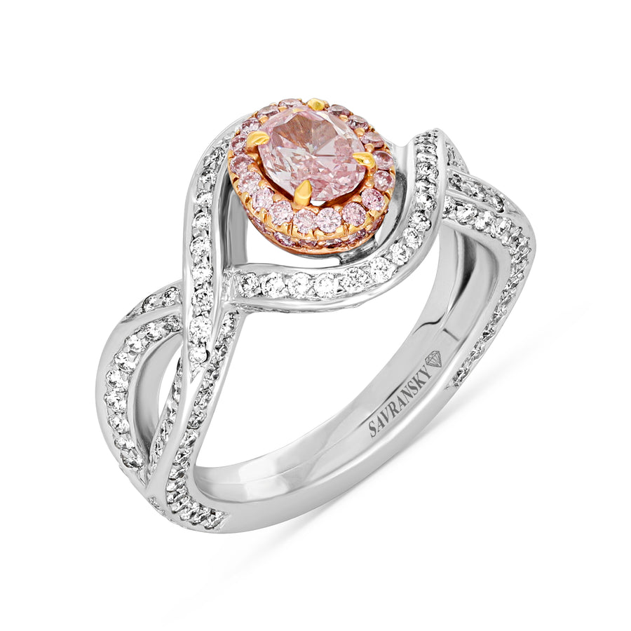 Oval Cut Fancy Purplish Pink Diamond Twisted Shank Ring