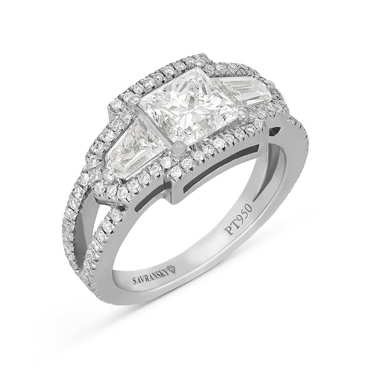 Three Stone Princess Cut Diamond Engagement Ring