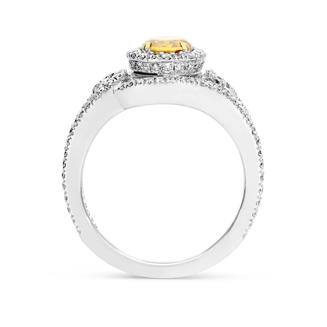 Fancy Yellow Oval Unique Split Shank Ring - 2 Carat