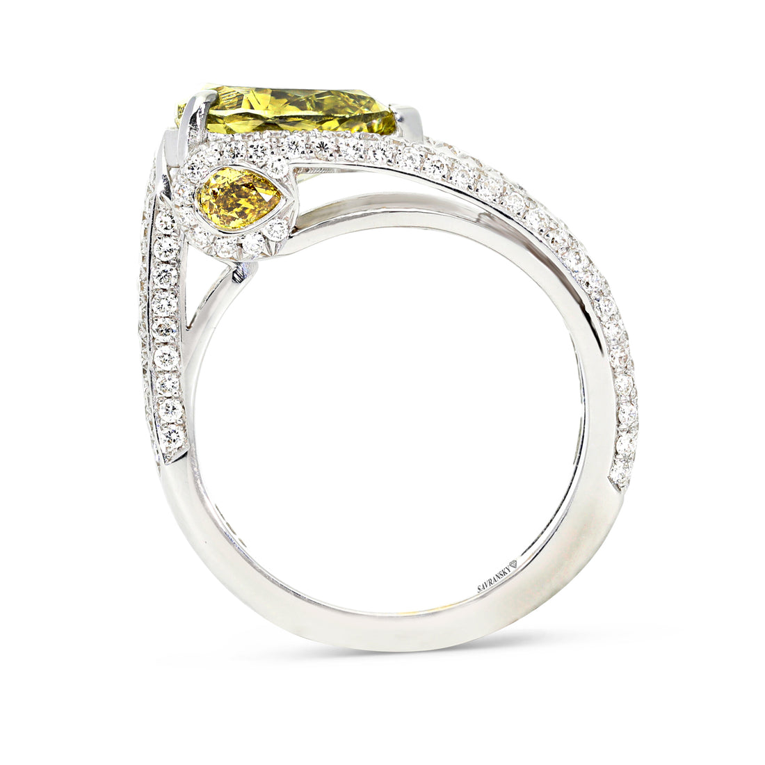 Fancy Yellow Pear Shaped Diamond Modern Style Tension Engagement Ring