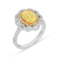 Canary Yellow Oval Diamond Art Deco Halo Pave Engagement Ring