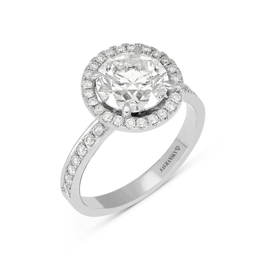 Pave Halo Set Brilliant Cut Round Engagement Ring - 2.95 Carat