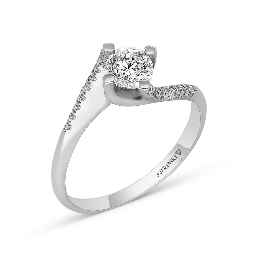 Brilliant Cut Round Diamond Solitaire Bypass Set Engagement ring