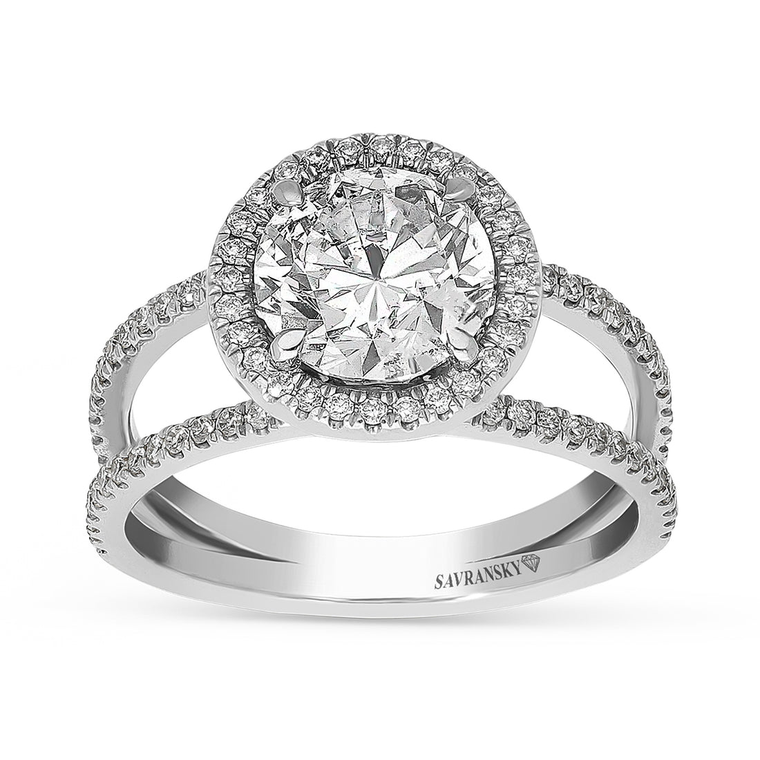 Split Shank Pave Halo Brilliant Cut Engagement Ring