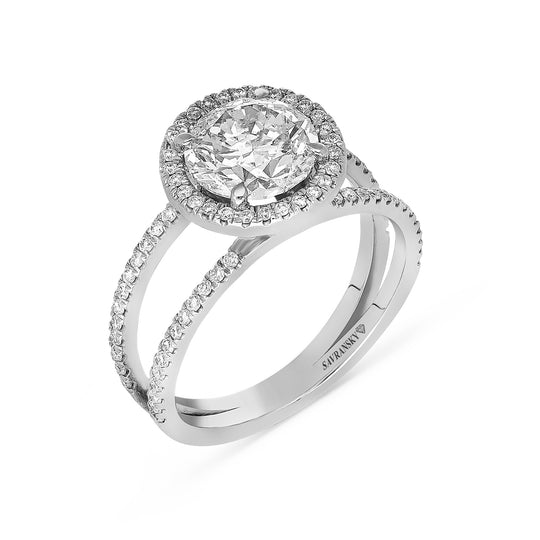 Split Shank Pave Halo Brilliant Cut Engagement Ring