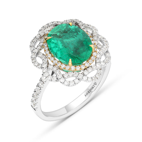 Emerald Flower-Shaped Ring - 3 Carat