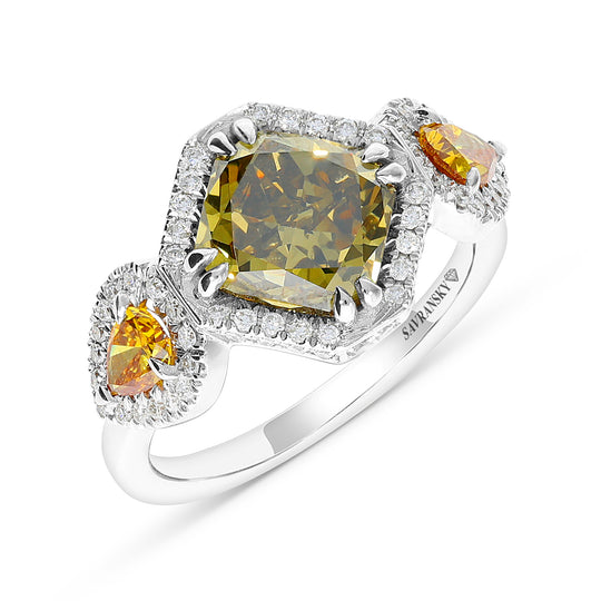 Radiant Cut Natural Fancy Intense Olive Ring