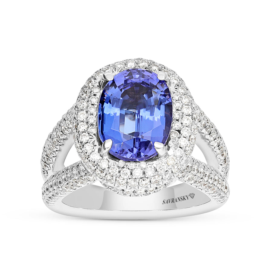 Oval Cut Tanzanite Halo Diamond Ring - 5.82 Carat