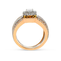 Elongated Radiant Pave Halo Engagement Ring Set - 2.66