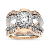 Elongated Radiant Pave Halo Engagement Ring Set - 2.66