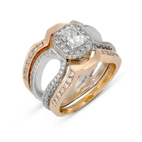 Elongated Radiant Pave Halo Engagement Ring Set - 2.66