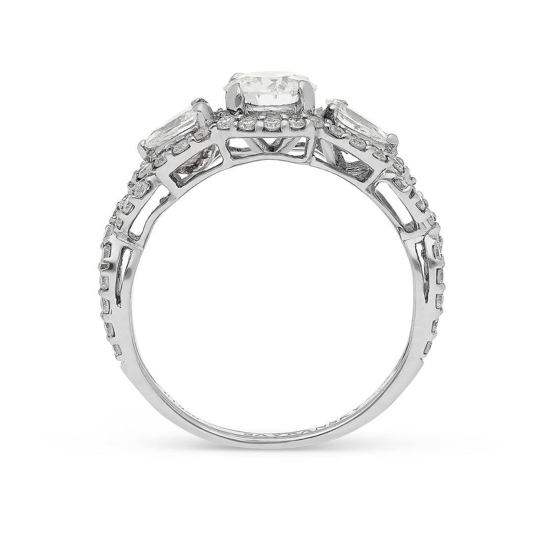 Art Deco Three Stone Diamond Engagement Ring in White Platinum - 2 Carat