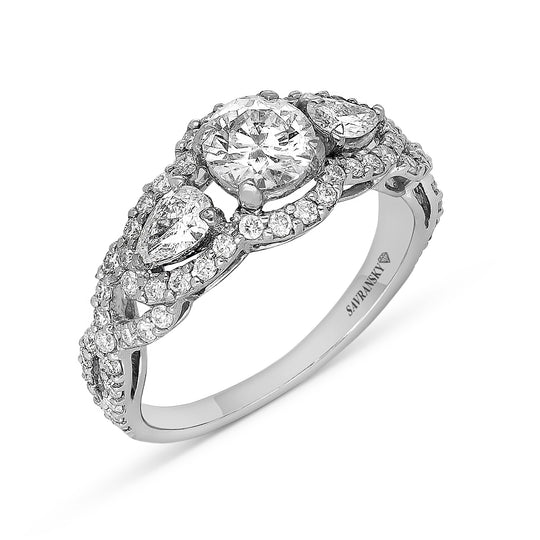 Art Deco Three Stone Diamond Engagement Ring in White Platinum - 2 Carat