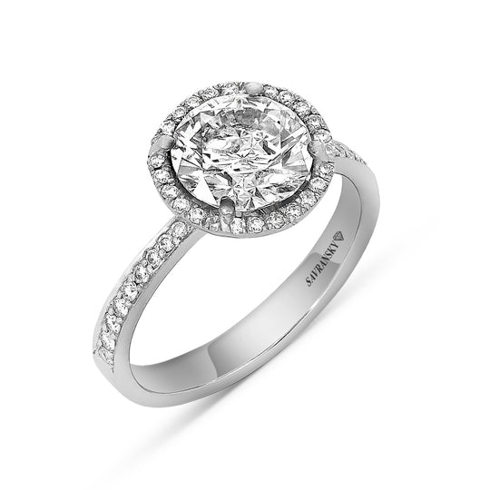 White Gold Halo Brilliant Cut Round Engagement Ring - 2.4 Carat