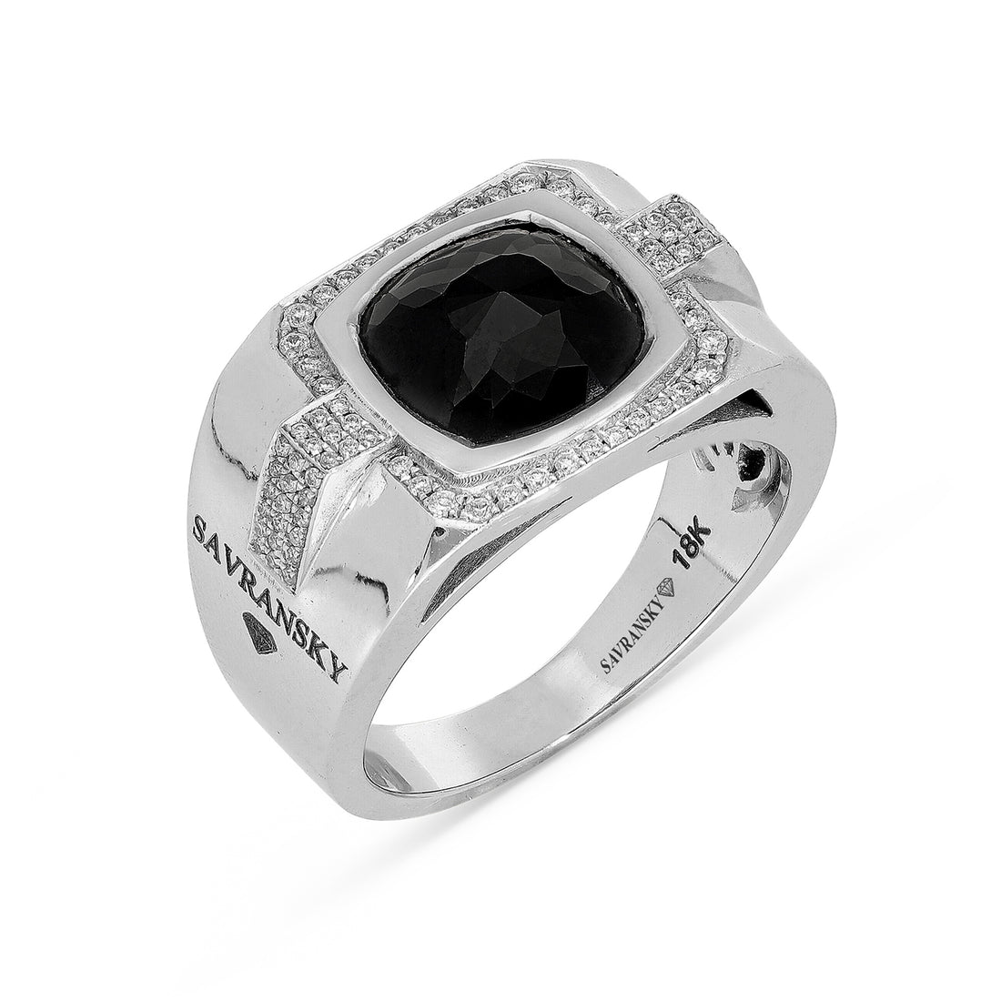 Cabochon Cut Black Diamond Signet Ring - 4.47 Carat