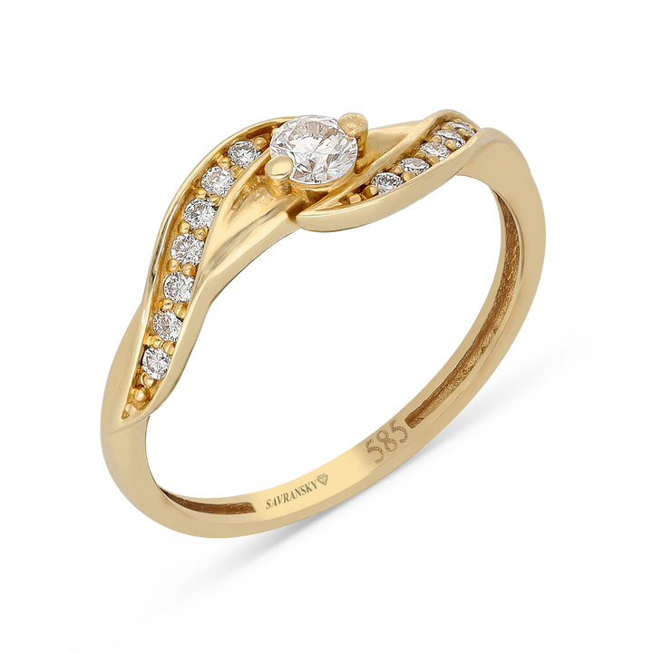 Yellow Gold Twisted Solitaire Diamond Engagement Ring