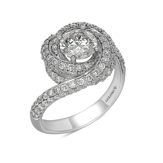 White Gold Spiral Halo Brilliant Cut Round Engagement Ring