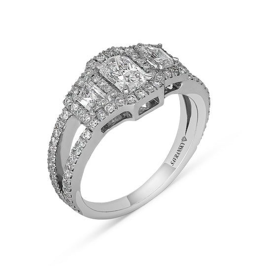 Three Stone Radiant Cut Split Shank Engagement Ring