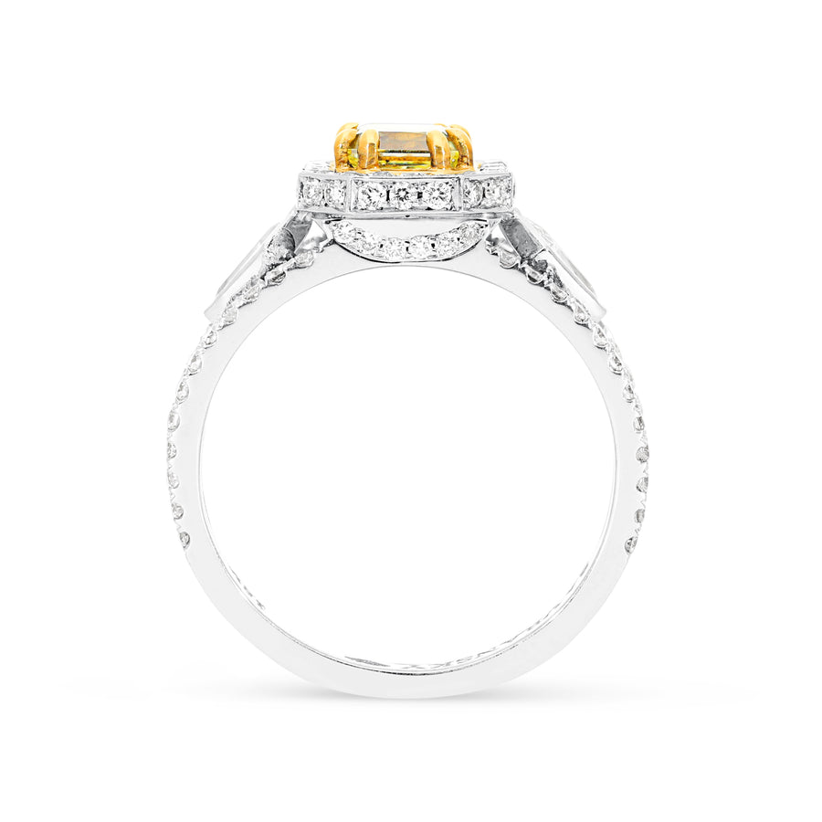 Fancy Yellow Radiant Cut Split Shank Engagement Ring - 2.16 Carat