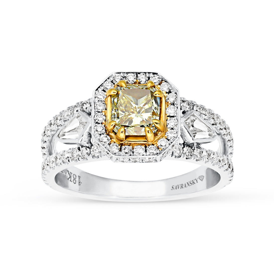 Fancy Yellow Radiant Cut Split Shank Engagement Ring - 2.16 Carat