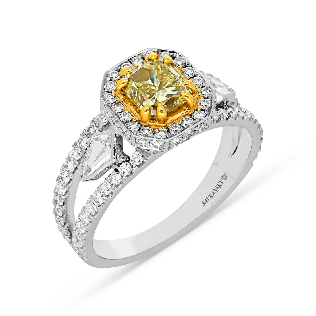 Fancy Yellow Radiant Cut Split Shank Engagement Ring - 2.16 Carat