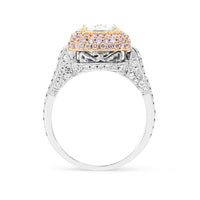 Pink Diamond Bombe Halo Cushion Cut Engagement Ring