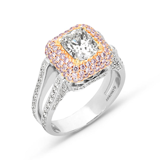 Pink Diamond Bombe Halo Cushion Cut Engagement Ring