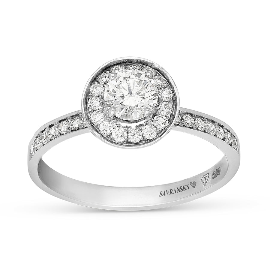 Channel Set Halo Brilliant Cut Diamond Engagement Ring