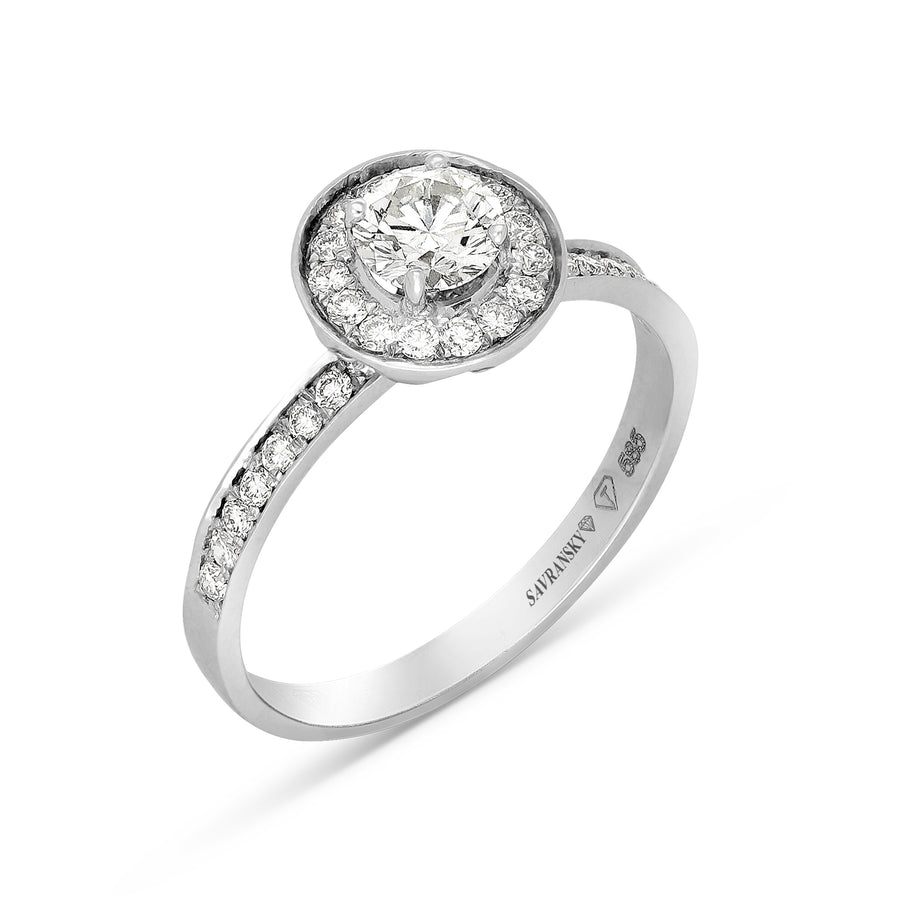 Channel Set Halo Brilliant Cut Diamond Engagement Ring