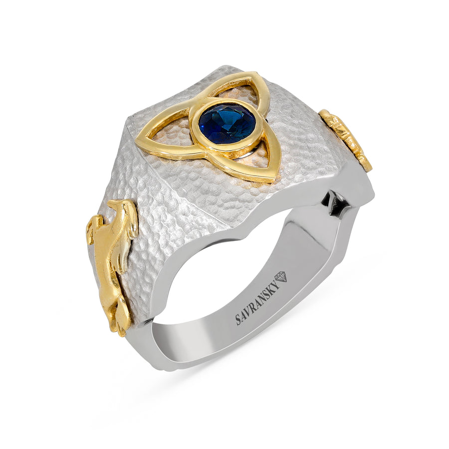 Two Tone Sapphire Men's Signet Ring