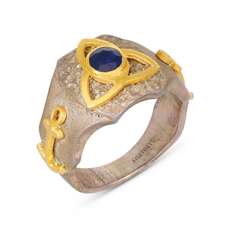 Blue Sapphire Signet Men's Ring - .60 Carat