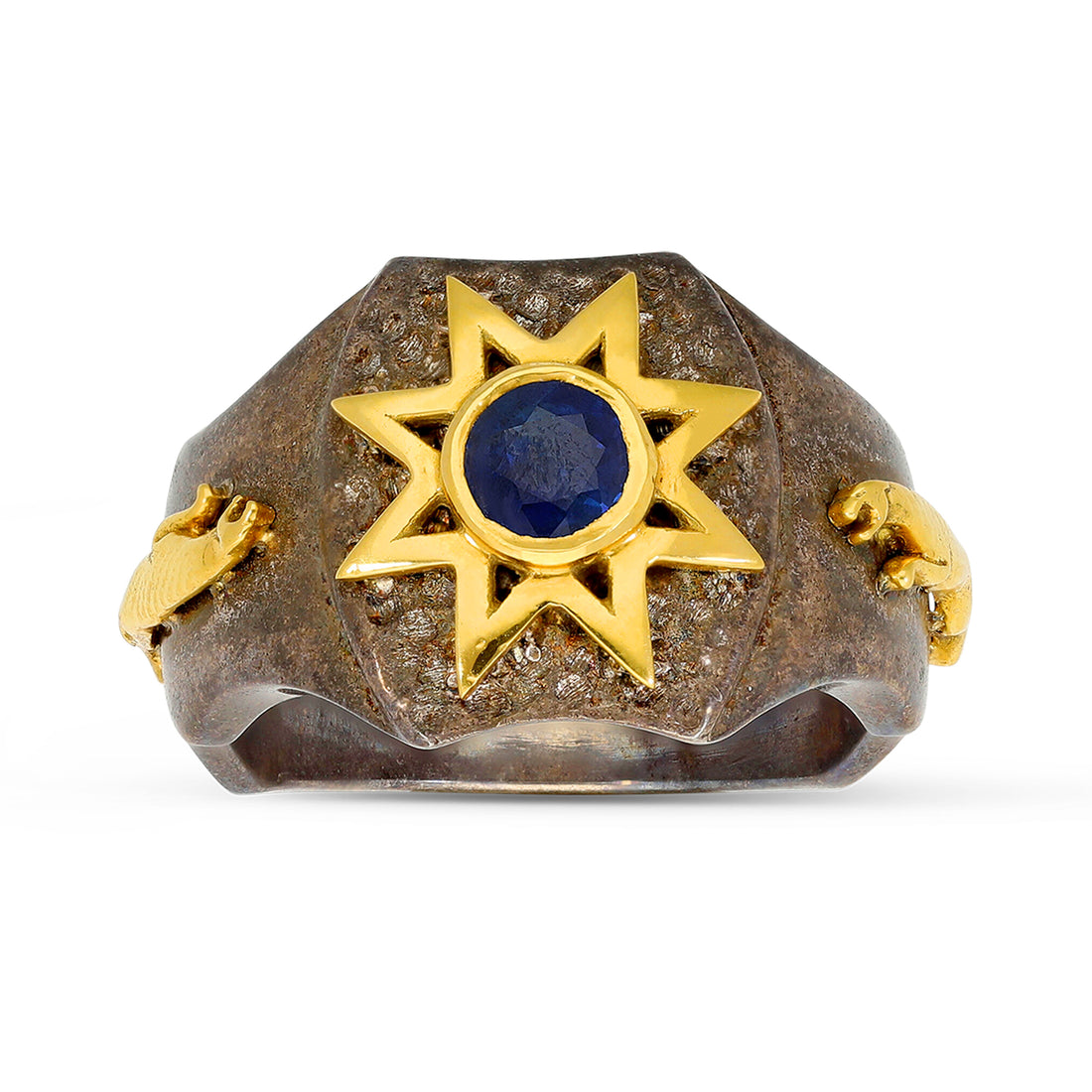 Blue Sapphire Star Signet Men's Ring - .64 Carat