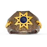 Blue Sapphire Star Signet Men's Ring - .64 Carat