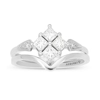White Gold Invisible Diamond Cluster Ring Combo Stackable Band