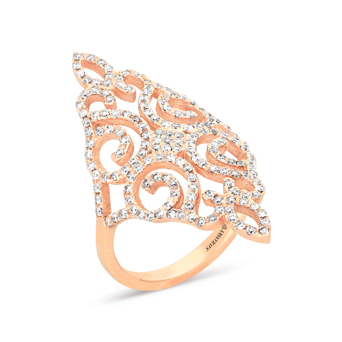 Filigree Rose Gold Pave Diamond Cocktail Ring