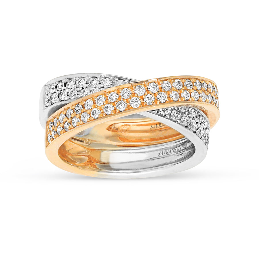 Two Tone Crossover Invisible Pave Diamond Band Ring