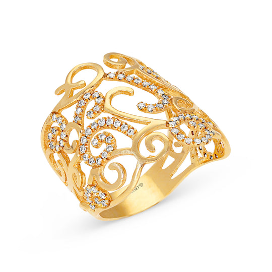Filigree and Diamond Yellow Gold Ring
