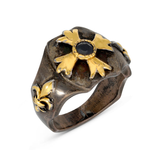 Silver and Gold Blue Sapphire Men's Signet Ring - .4 Carat