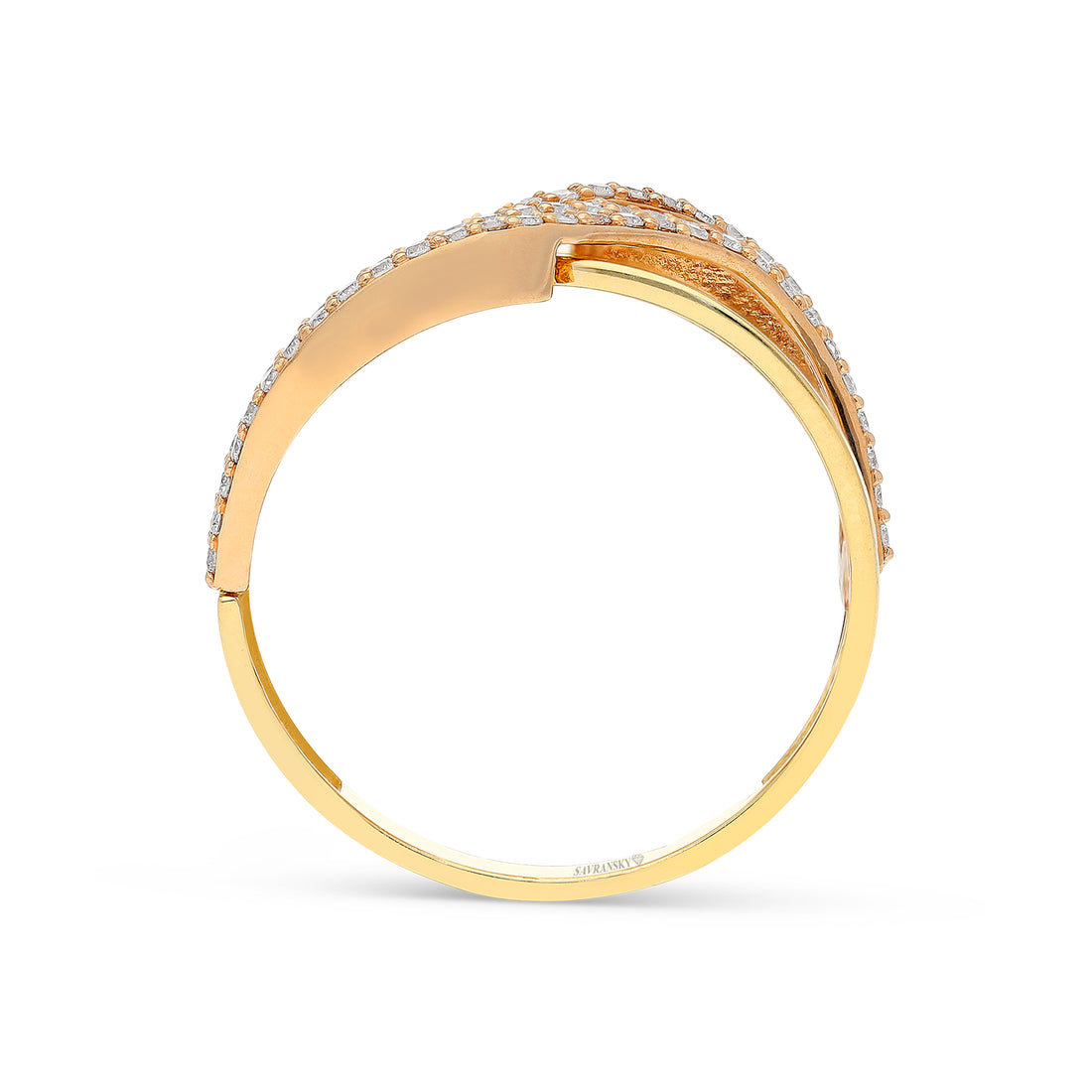 Two Tone Crossover Multi Layer Diamond Band Ring