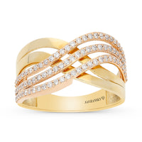 Two Tone Crossover Multi Layer Diamond Band Ring