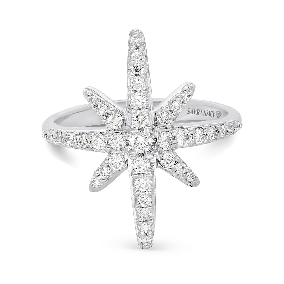 North Star Invisible Pave Diamond Elongated Ring
