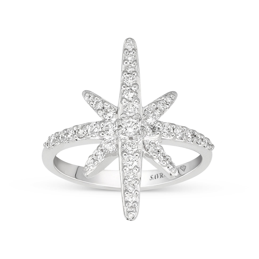 North Star Invisible Pave Diamond Elongated Ring